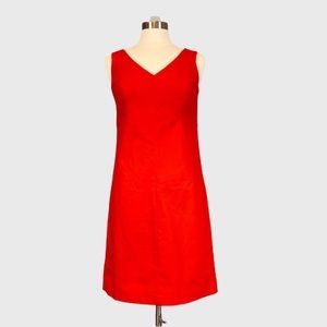 Talbots Womens Petite Coral Red Sleeveless Sheath Dress V Neck Cotton size 8P